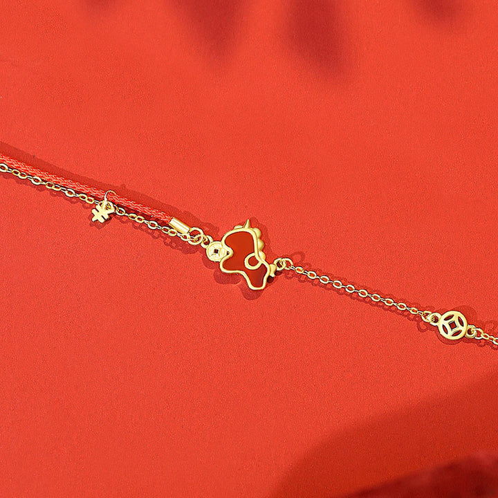 Buddha Stones 925 Sterling Silver Year Of The Horse Red String Red Agate Coin Charm Luck Bracelet - Golden Horse Bracelet - image 7