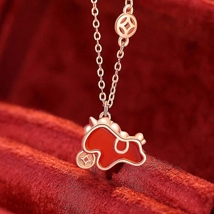 Buddha Stones 925 Sterling Silver Year Of The Horse Coin Charm Red Agate Blessing Necklace Pendant - Horse Necklace - image 0
