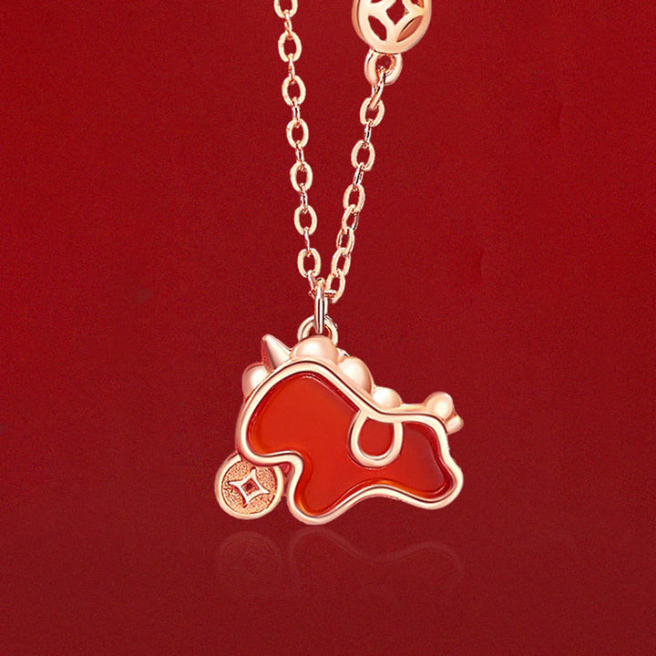 Buddha Stones 925 Sterling Silver Coin Red Agate Year Of The Horse Asymmetric Protection Earrings - image 17