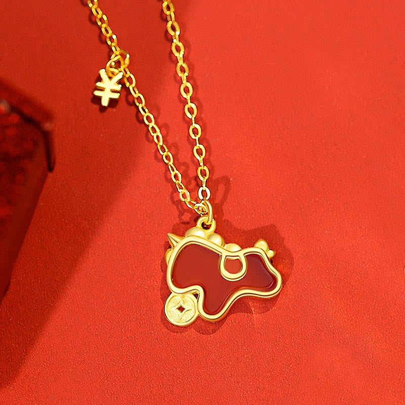 Buddha Stones 925 Sterling Silver Coin Red Agate Year Of The Horse Asymmetric Protection Earrings - Golden Horse Necklace - image 19