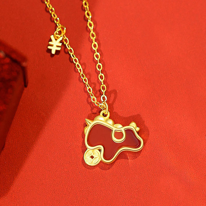Buddha Stones 925 Sterling Silver Coin Red Agate Year Of The Horse Asymmetric Protection Earrings - Golden Horse Necklace - image 19