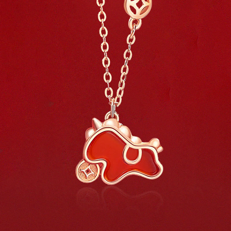 Buddha Stones 925 Sterling Silver Coin Red Agate Year Of The Horse Asymmetric Protection Earrings - image 16