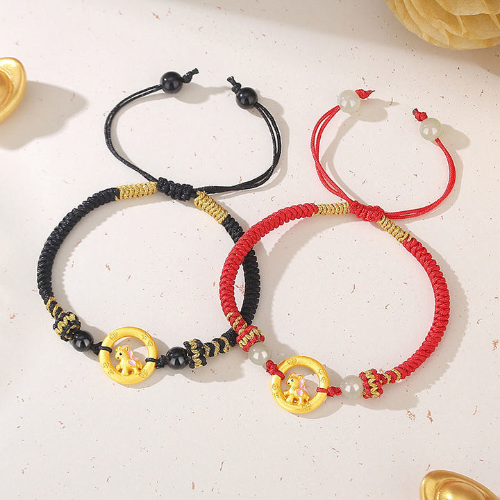 Buddha Stones 925 Sterling Silver Year Of The Horse Peace Buckle Balance String Couple Bracelet - image 10