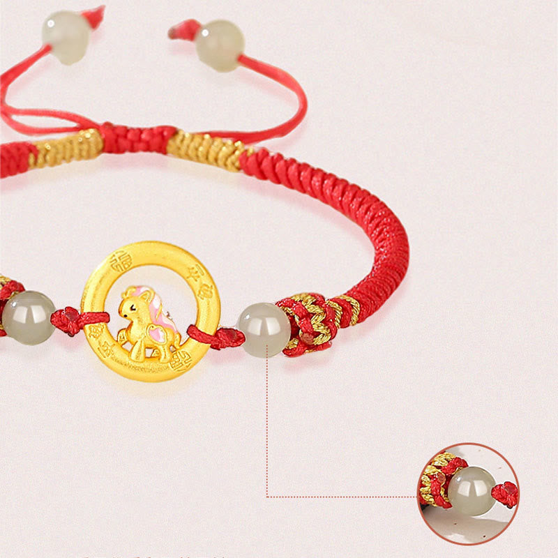 Buddha Stones 925 Sterling Silver Year Of The Horse Peace Buckle Balance String Couple Bracelet - image 9