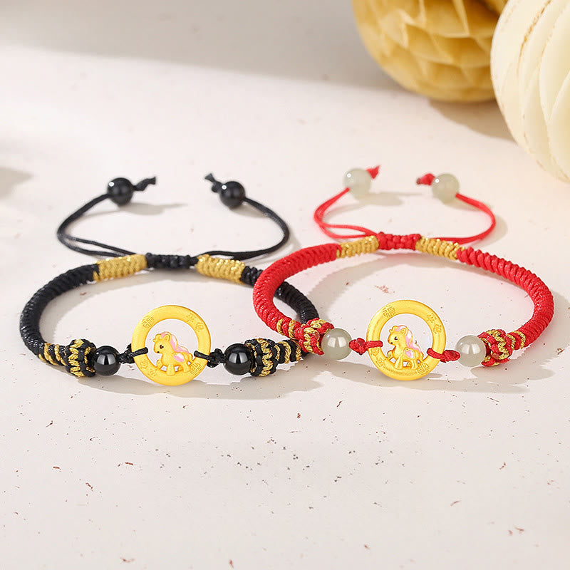 Buddha Stones 925 Sterling Silver Year Of The Horse Peace Buckle Balance String Couple Bracelet - image 0