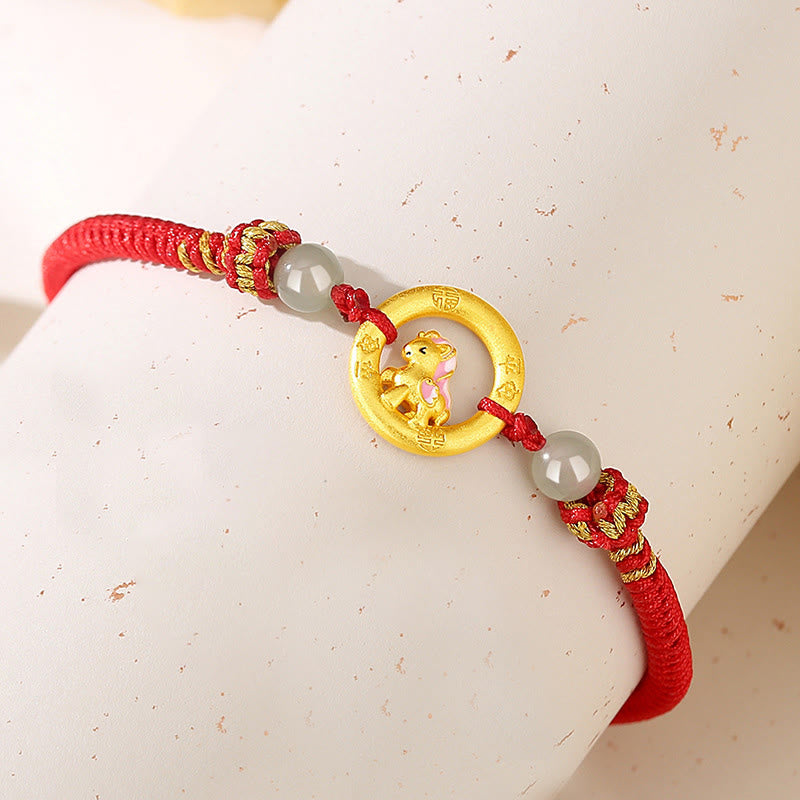 Buddha Stones 925 Sterling Silver Year Of The Horse Peace Buckle Balance String Couple Bracelet - Horse Red String Bracelet - image 8