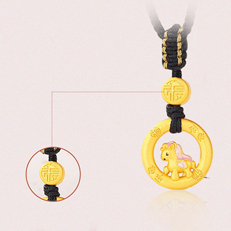 Buddha Stones 925 Sterling Silver Year Of The Horse Peace Buckle Fu Character Luck Necklace Pendant - image 2