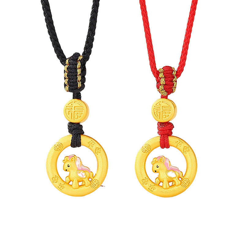 Buddha Stones 925 Sterling Silver Year Of The Horse Peace Buckle Fu Character Luck Necklace Pendant - image 13