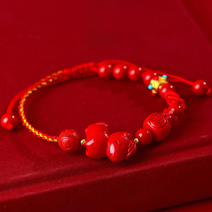 Buddha Stones Year of the Horse Natural Cinnabar Fu Character Lucky Bag Blessing Bracelet - image 1