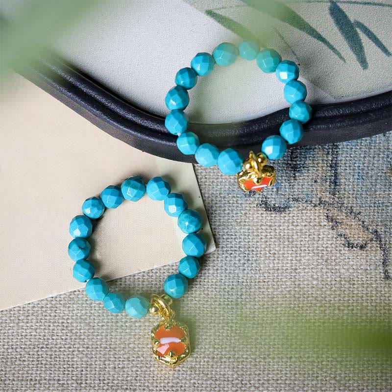 Buddha Stones 4mm Ultra-Fine Turquoise Faceted Bead Design Strength Elastic Ring - image 3