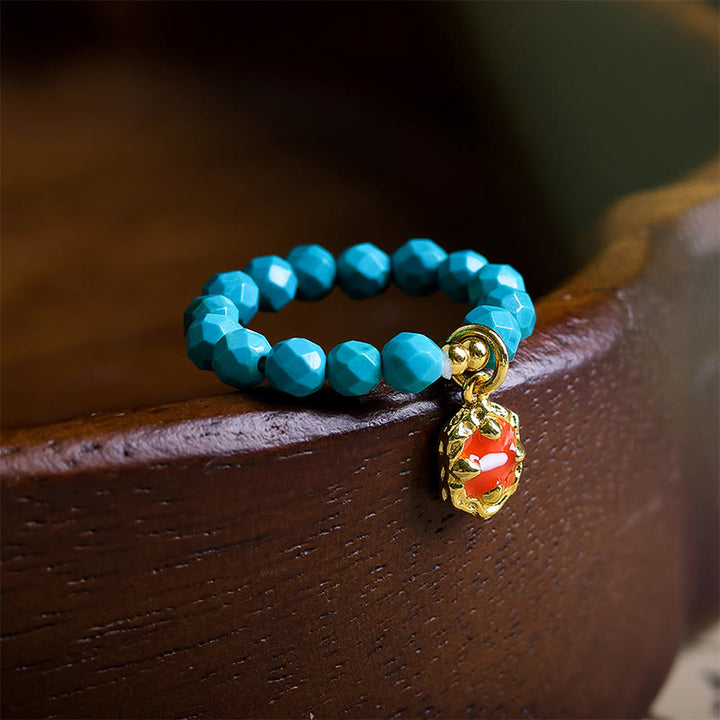 Buddha Stones 4mm Ultra-Fine Turquoise Faceted Bead Design Strength Elastic Ring - Turquoise(Elastic String) - image 0