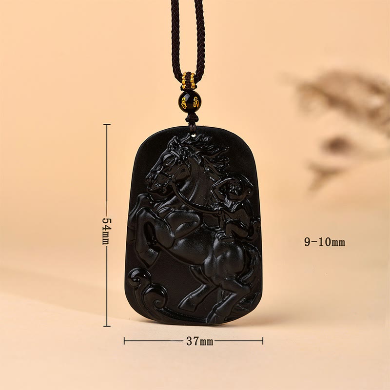 Buddha Stones Year of the Horse Natural Black Obsidian Strength Necklace Pendant - image 6