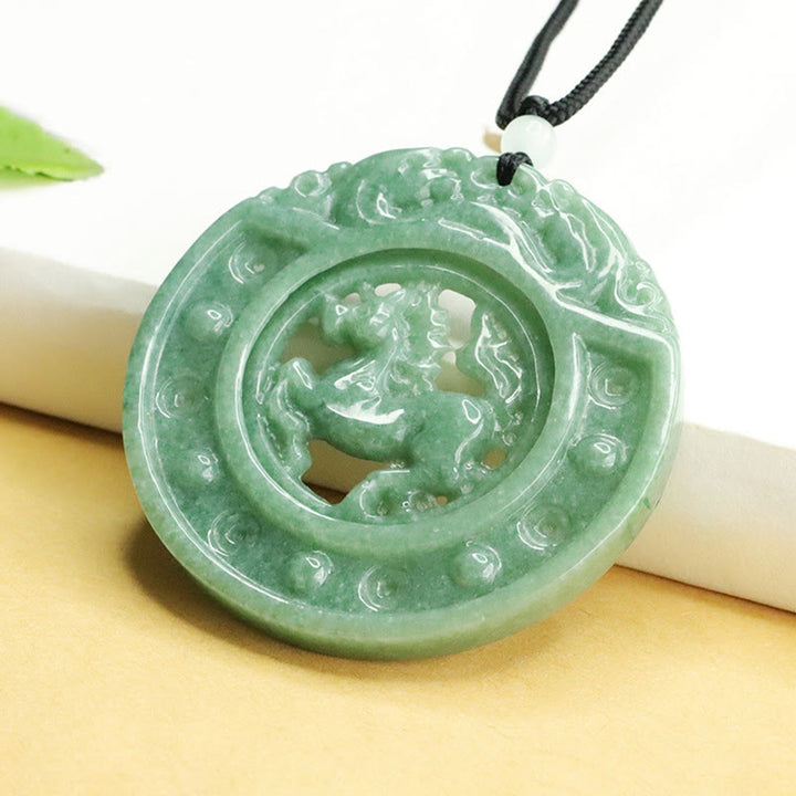 Buddha Stones Year of the Horse Round Jade Luck Rope Necklace Pendant - image 2