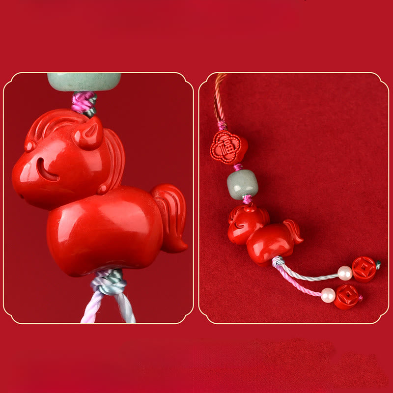 Buddha Stones Year of the Horse Natural Cinnabar Fu Character Blessing Phone Hanging Decoration - image 5