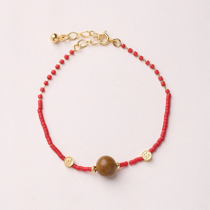 Buddha Stones 925 Sterling Silver Plated Gold Year of the Horse Red Liuli Glass Buddha Prosperity Bracelet - Brown Bead Bracelet - image 19