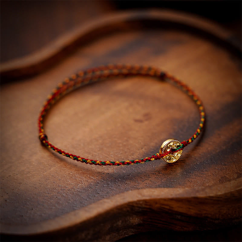 Buddha Stones Handmade Copper Coins Charm Connection Braided String Adjustable Bracelet Anklet - image 6
