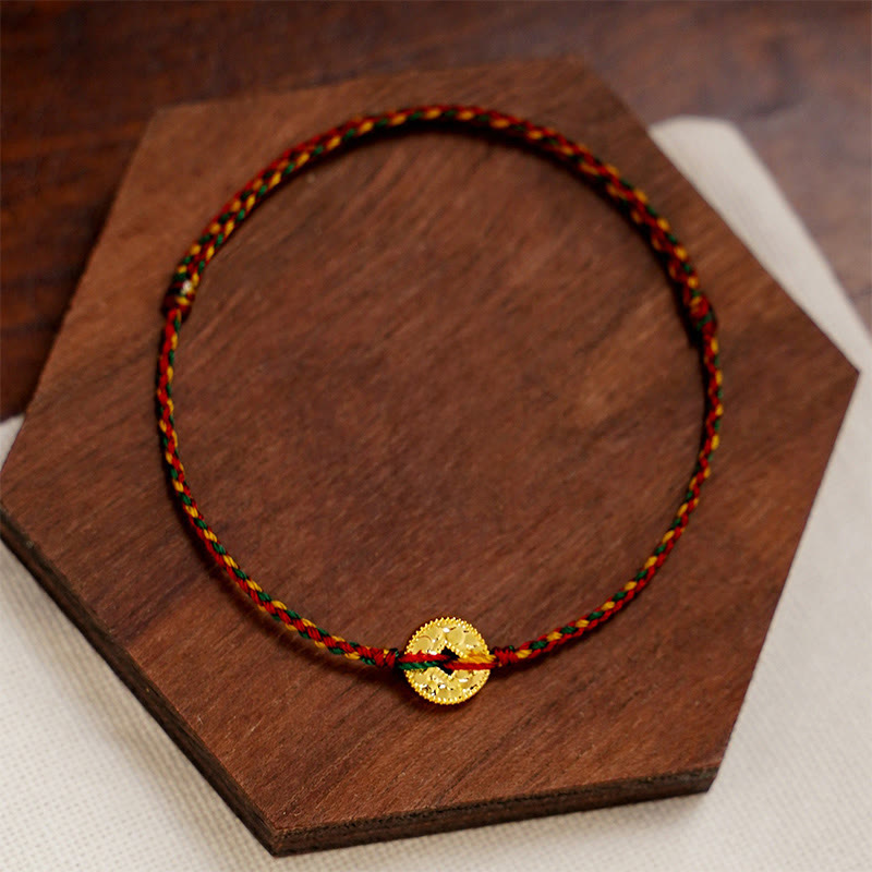 Buddha Stones Handmade Copper Coins Charm Connection Braided String Adjustable Bracelet Anklet - image 4