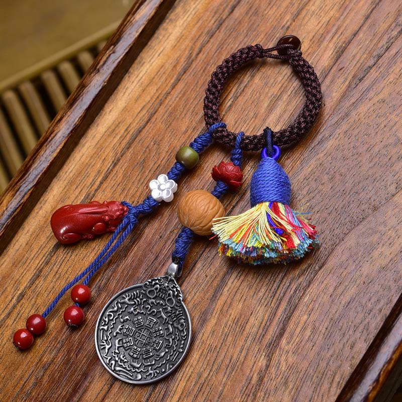 Buddha Stones Chinese Zodiac Nine Palaces Eight Diagrams Buddha Dzi Bead Serenity Key Chain - Lotus - image 1