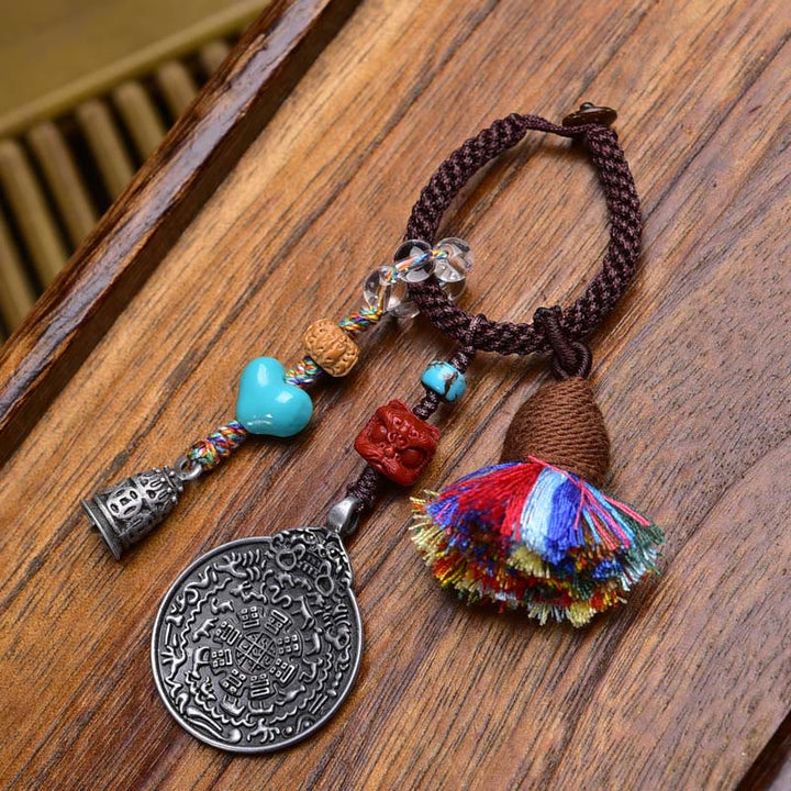 Buddha Stones Chinese Zodiac Nine Palaces Eight Diagrams Buddha Dzi Bead Serenity Key Chain - Copper Coins - image 3
