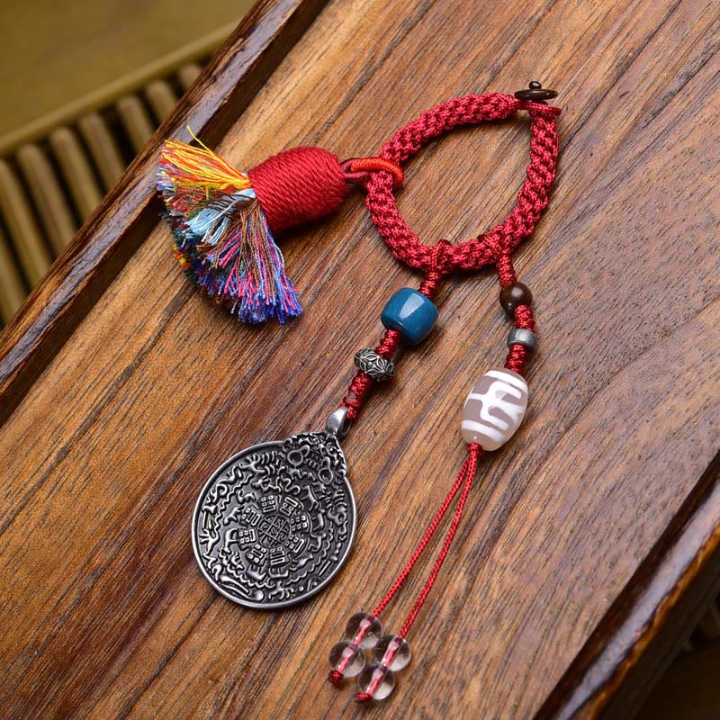Buddha Stones Chinese Zodiac Nine Palaces Eight Diagrams Buddha Dzi Bead Serenity Key Chain - Beige Dzi Bead - image 4