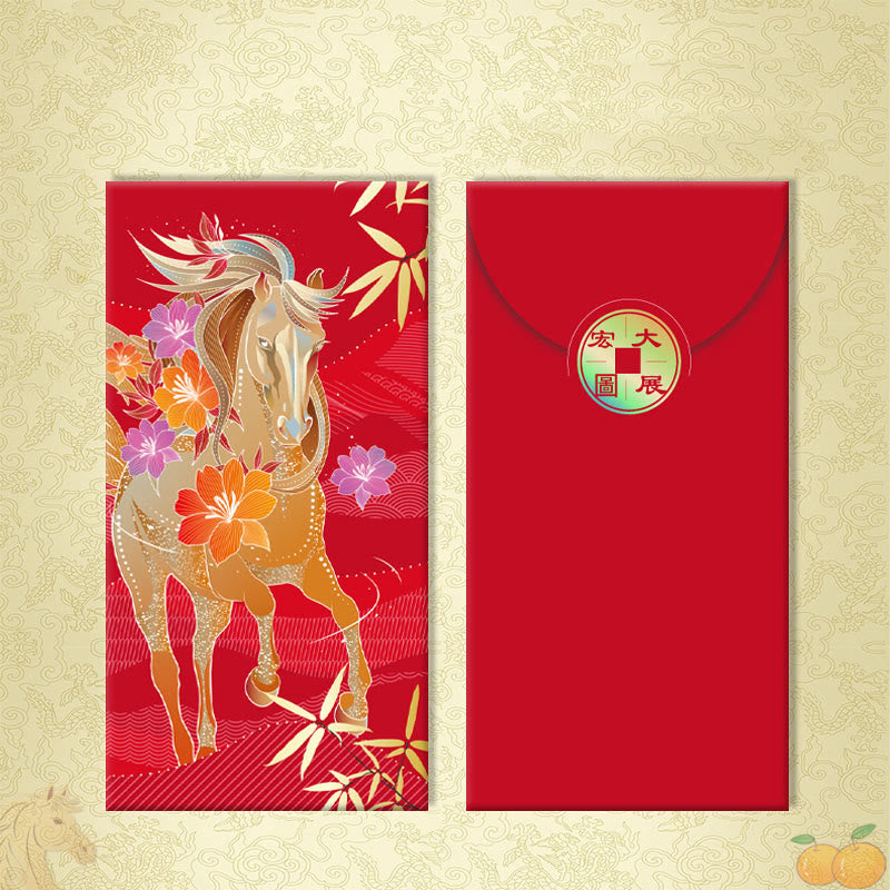 Buddha Stones 6pcs Multi-Color Chinese Red Envelope Get Rich Year Of The Horse 2026 New Year - 6Pcs Achieve great success - image 3