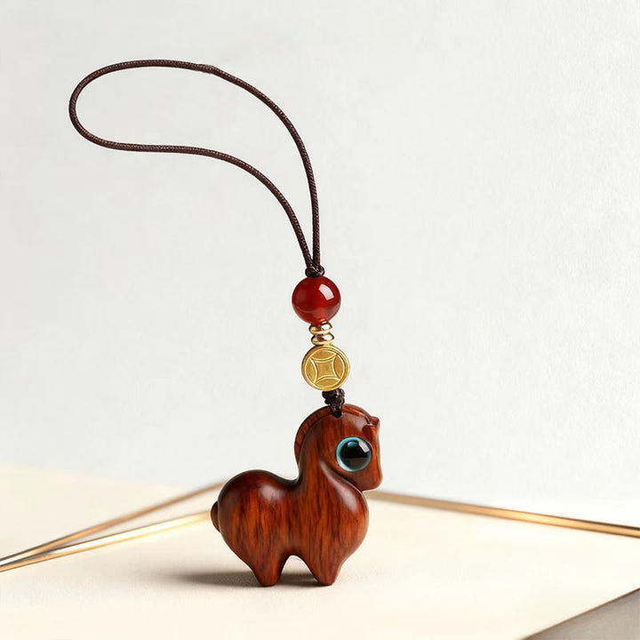 Buddha Stones Year of the Horse Small Leaf Red Sandalwood Calm Key Chain Phone Hanging Decoration - image 2