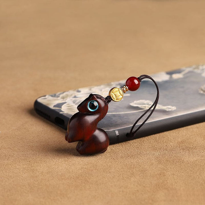 Buddha Stones Year of the Horse Small Leaf Red Sandalwood Calm Key Chain Phone Hanging Decoration - image 3