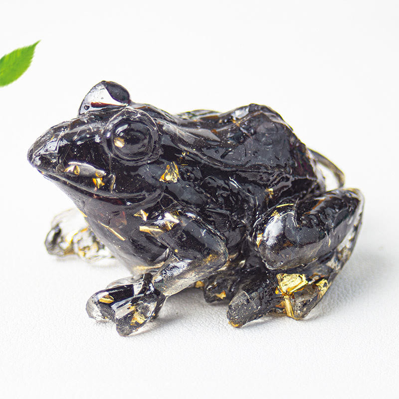 Buddha Stones Crystal Drip Resin Small Frog Passion Decoration Statue - Black Obsidian(65*55*38mm) - image 4