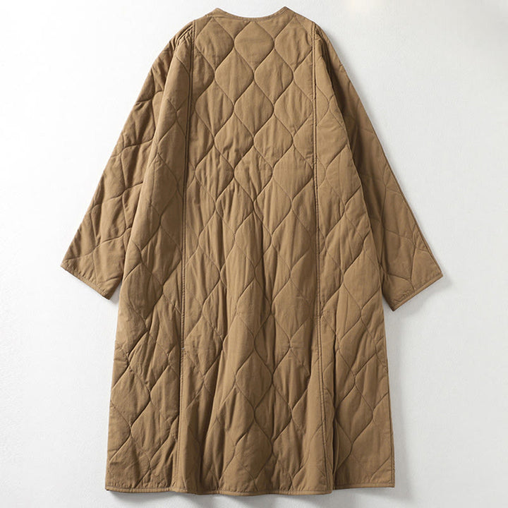 Buddha Stones Plain Buttons V-Neck Long Sleeve Women's Cotton Coat With Pockets - image 1