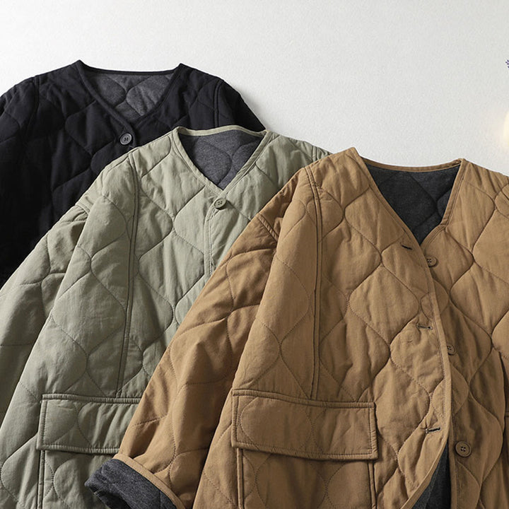 Buddha Stones Plain Buttons V-Neck Long Sleeve Women's Cotton Coat With Pockets - image 8