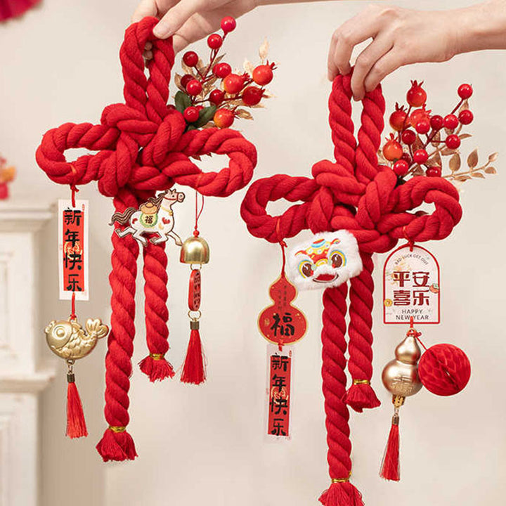 Buddha Stones Year of the Horse Dancing Lion Fu Character Chinese Knotting Fortune Decoration - image 17