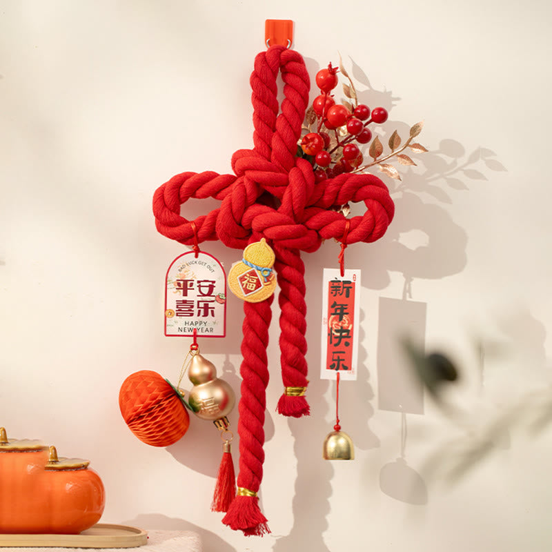 Buddha Stones Year of the Horse Dancing Lion Fu Character Chinese Knotting Fortune Decoration - Embroidery Gourd Medium Size 20*40 cm - image 9