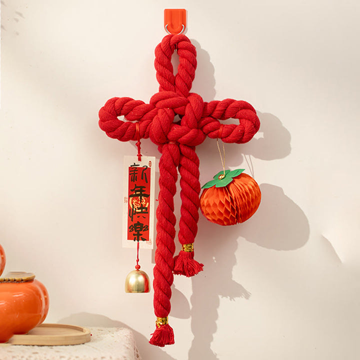 Buddha Stones Year of the Horse Dancing Lion Fu Character Chinese Knotting Fortune Decoration - Persimmon Small Size 17*30 cm - image 10