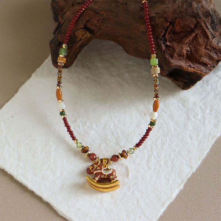 Buddha Stones Year Of The Horse Copper Tiger Eye Various Beads Balance Necklace Pendants - Red Horse - image 1