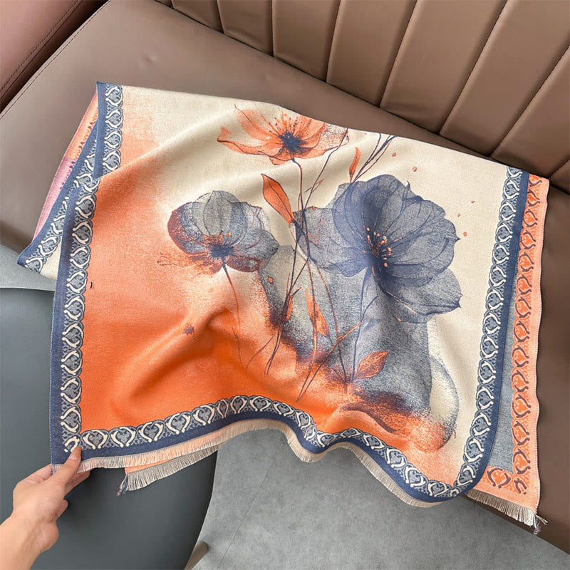 Buddha Stones Winter Ink Painting Lotus Flowers Leaves Pattern Soft Scarf Shawl - LightSalmon - 180*65cm - image 8