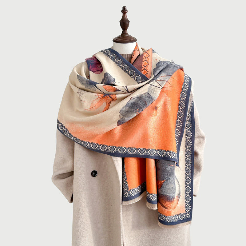 Buddha Stones Winter Ink Painting Lotus Flowers Leaves Pattern Soft Scarf Shawl - image 10