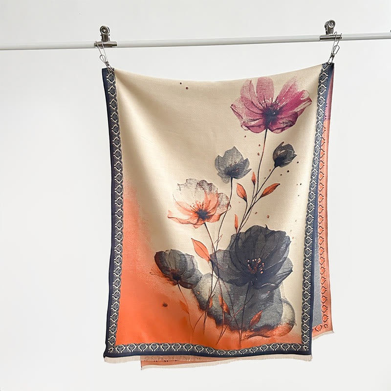 Buddha Stones Winter Ink Painting Lotus Flowers Leaves Pattern Soft Scarf Shawl - image 11