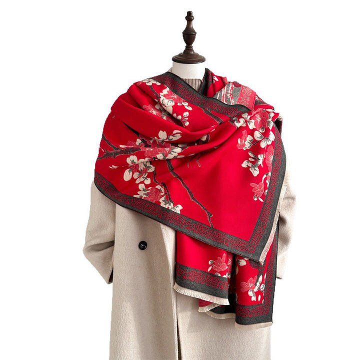 Buddha Stones Fall Peach Blossoms Branches Pattern Soft Scarf Shawl - Red - 180*65 cm - image 0