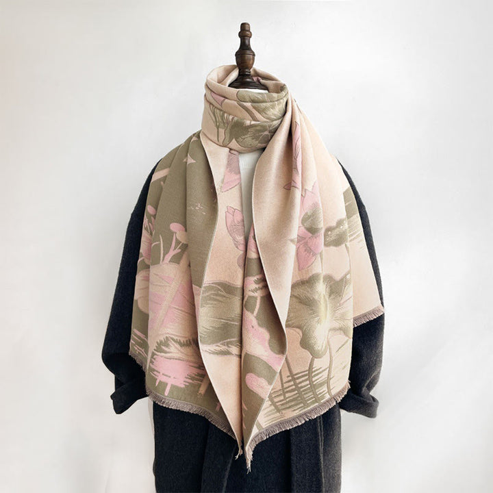 Buddha Stones Fall Lotus Koi Fish Dragonfly Pattern Cozy Scarf Shawl - image 13