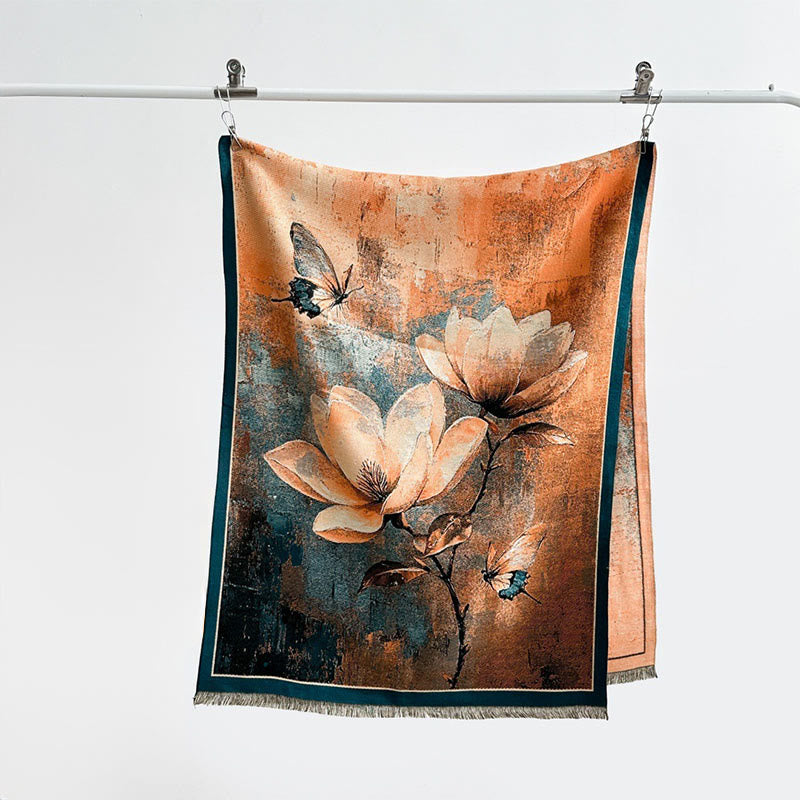 Buddha Stones Winter Magnolia Butterfly Pattern Soft Scarf Shawl - image 1