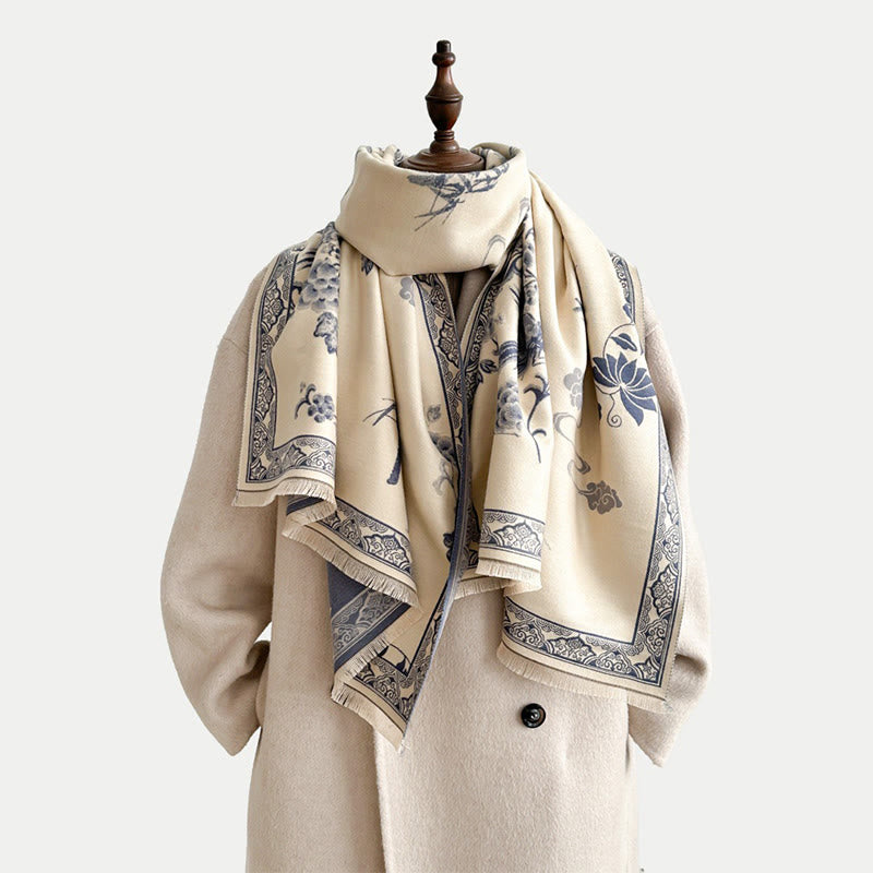 Buddha Stones Winter Birds Bamboo Leaves Vines Pattern Soft Scarf Shawl - image 19