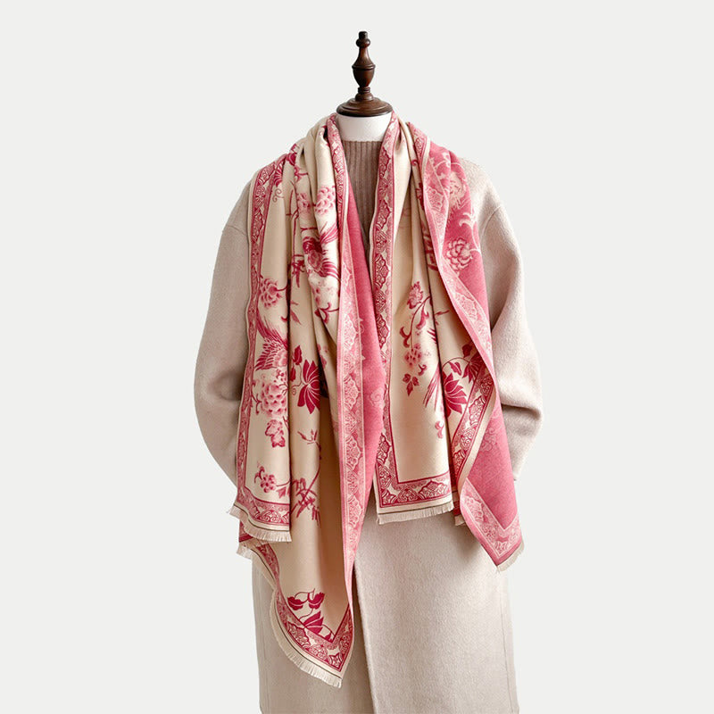 Buddha Stones Winter Birds Bamboo Leaves Vines Pattern Soft Scarf Shawl - image 23
