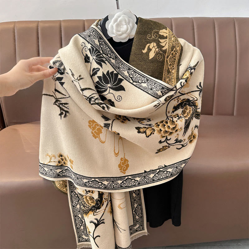Buddha Stones Winter Birds Bamboo Leaves Vines Pattern Soft Scarf Shawl - image 11