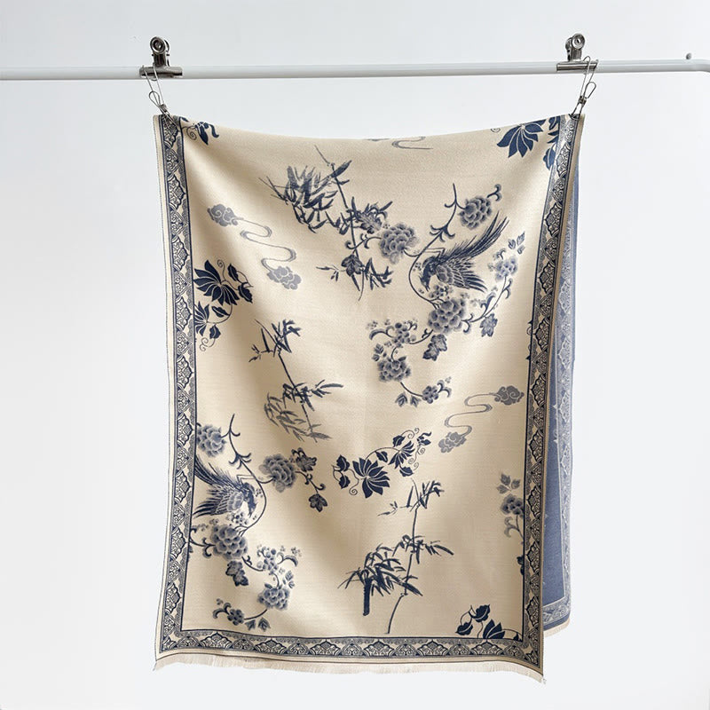 Buddha Stones Winter Birds Bamboo Leaves Vines Pattern Soft Scarf Shawl - image 18