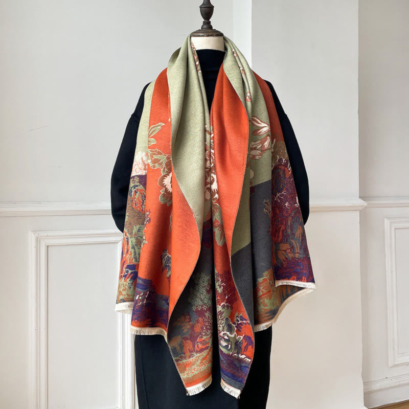 Buddha Stones Fall Flowers Trees Pavilion Pattern Cozy Scarf Shawl - image 7