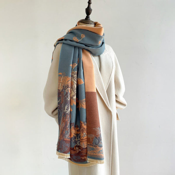 Buddha Stones Fall Flowers Trees Pavilion Pattern Cozy Scarf Shawl - image 10