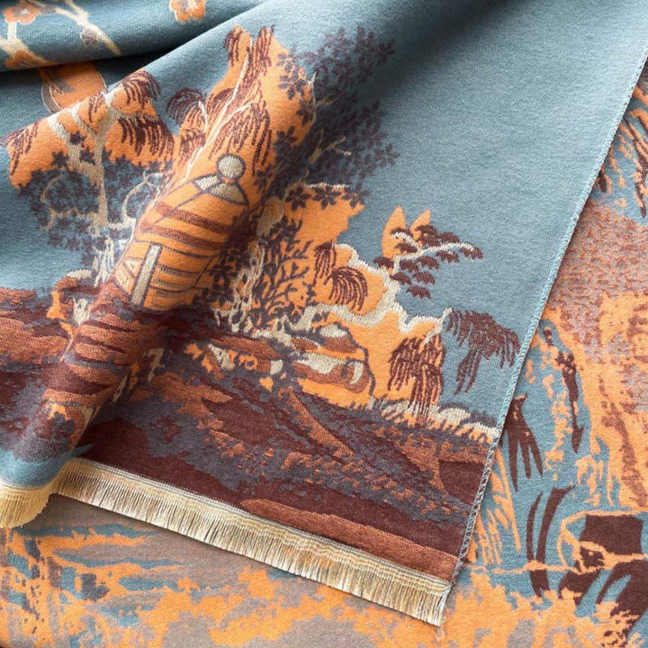 Buddha Stones Fall Flowers Trees Pavilion Pattern Cozy Scarf Shawl - image 12