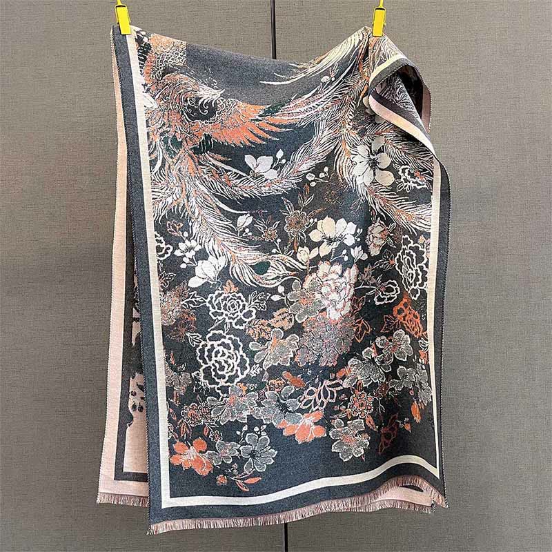Buddha Stones Fall Phoenix Flowers Pattern Soft Scarf Shawl - DimGray - 185*65cm - image 12