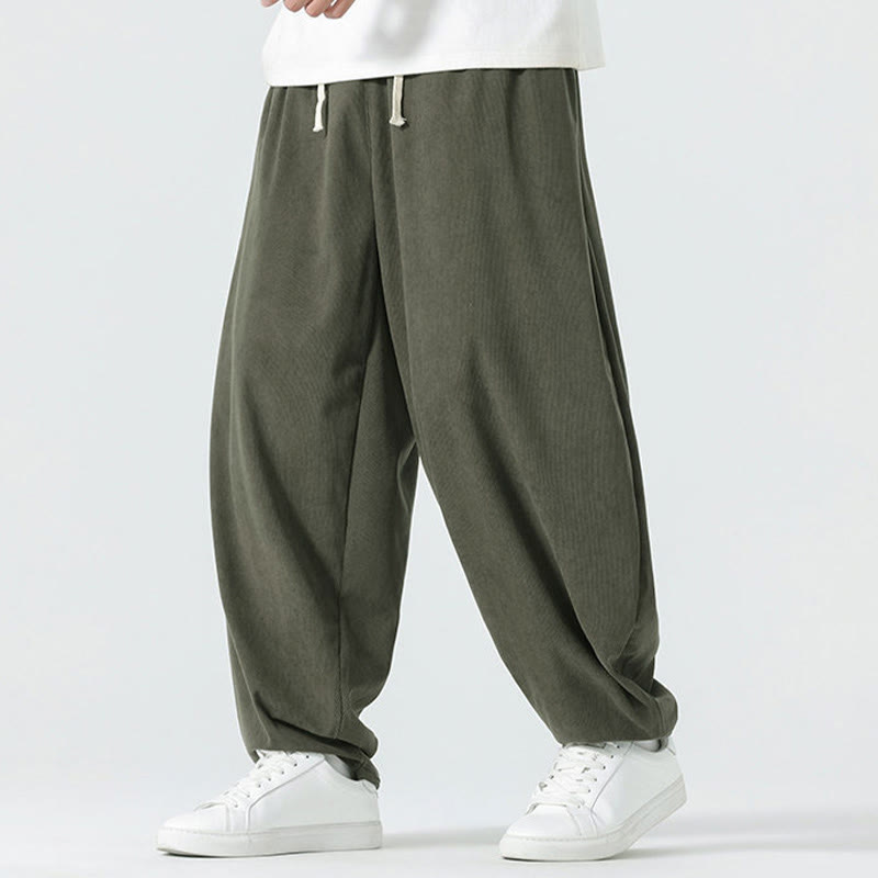 Buddha Stones Fall Solid Color Corduroy Men's Harem Pants With Pockets - image 4