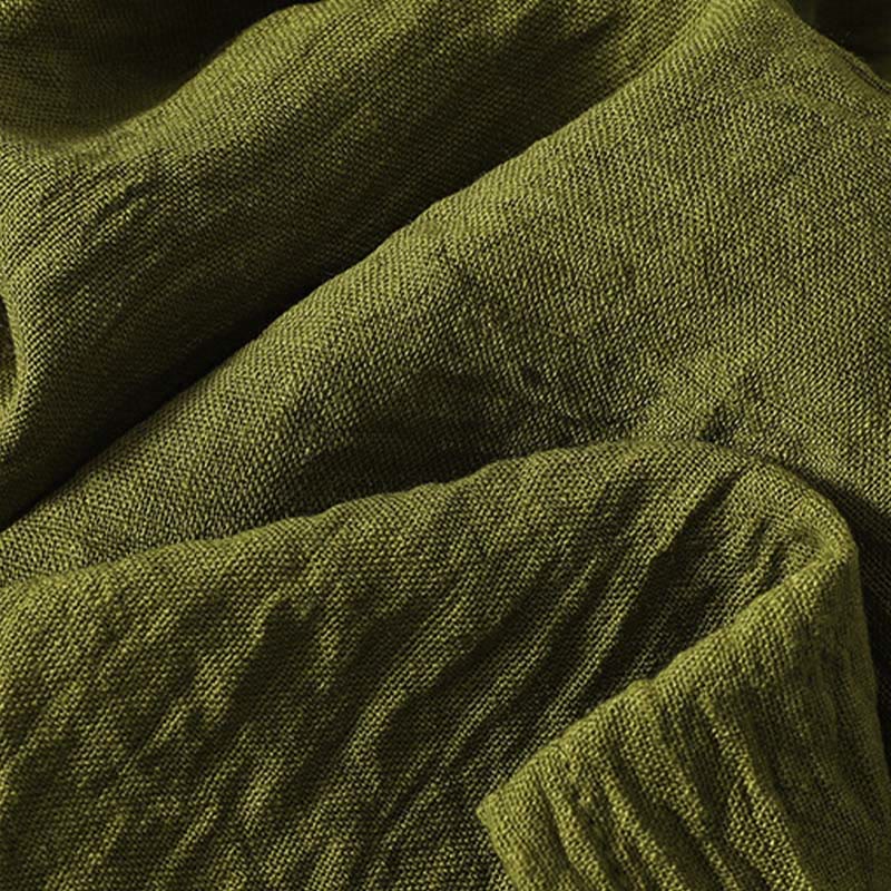 Buddha Stones Casual Olive Green Crew Neck Women's Cotton Linen Long Sleeve Shirt - image 7